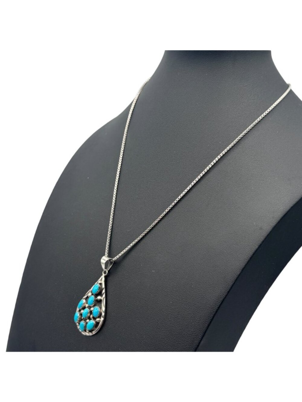 Vintage Sterling Silver Turquoise Teardrop Pendant Sawtooth Bezel Signed NG - Picture 8 of 15
